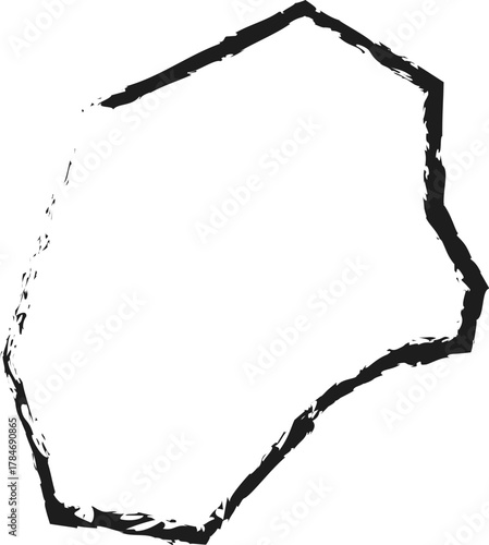 Irregular organic shape with sharp edges, outlined with fine hand-drawn brush strokes.