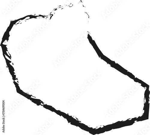 Squared organic shape with sharp edges outlined by hard brush strokes.