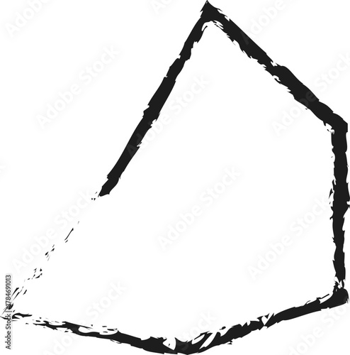 Sharp-edged squared shape outlined with hard brush strokes forming a bold polygon.