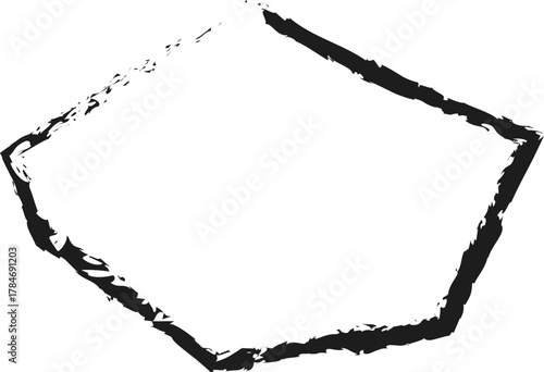 Polygonal irregular squared shape outlined with fine brush strokes, forming sharp edges.