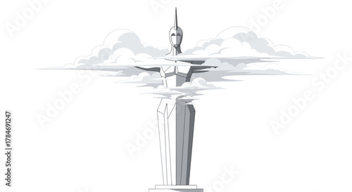 Elegant Statue of a Woman with Arms Outstretched, Generative AI.