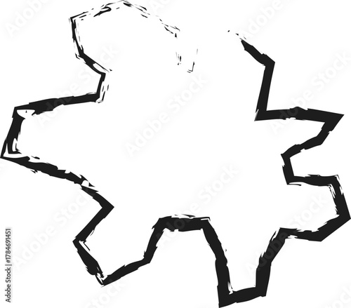 A squared shape with straight lines extending outward, outlined in brush strokes.