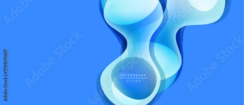 Abstract blue fluid shapes overlap. Modern design features gradient colors, smooth curves, dynamic composition. Background text reads background design.