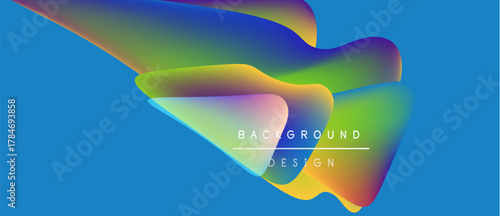 Abstract colorful fluid shapes over blue backdrop. Text reads background design. Modern graphic element, vibrant hues present.