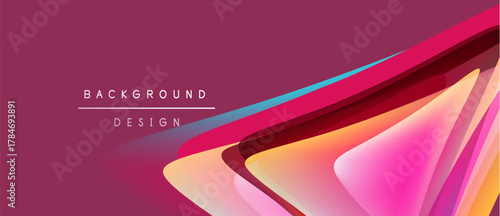 Abstract background features vibrant layers, gradients. Pink, orange hues create dynamic visual effect. Modern design element.