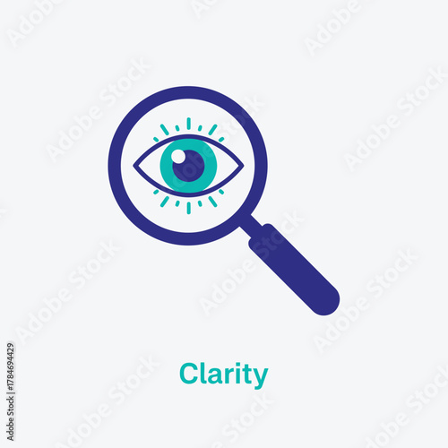 Vector illustration of magnifying glass over an eye symbolizing clarity, vision, and insight