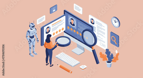 AI recruitment assistant analyzing candidate profiles using machine learning in HR for talent acquisition and efficient hiring processes boosting productivity