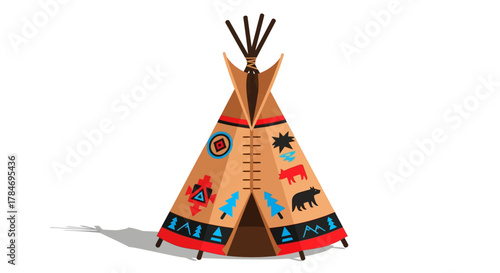 Colorful Illustration of a Native American Teepee on White Background