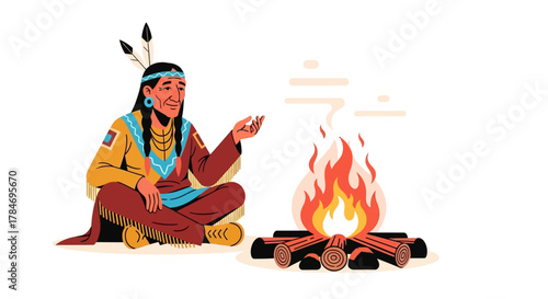 Native American Storyteller by Campfire Illustration