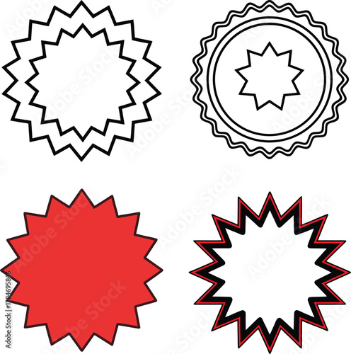  Red starburst stamp shapes award badge collection
