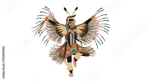 Native American Dancer in Traditional Regalia Vector Illustration