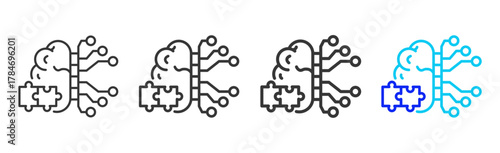 AI Analytics Icon Set Collection in Creative Outline Style for Business Intelligence Dashboard Data Analysis Visualization Forecast Report AI Analytics and Performance Design