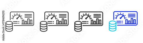 Data Metrics Icon Set Collection in Creative Outline Style for Business Intelligence Dashboard Data Analysis Visualization Forecast Report AI Analytics and Performance Design