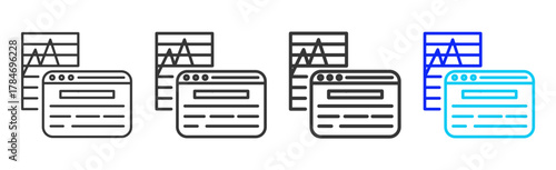 Smart Analytics Icon Set Collection in Creative Outline Style for Business Intelligence Dashboard Data Analysis Visualization Forecast Report AI Analytics and Performance Design