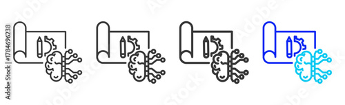 Intelligence Design Icon Set Collection in Creative Outline Style for Business Intelligence Dashboard Data Analysis Visualization Forecast Report AI Analytics and Performance Design