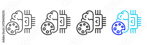 Creative Intelligence Icon Set Collection in Creative Outline Style for Business Intelligence Dashboard Data Analysis Visualization Forecast Report AI Analytics and Performance Design