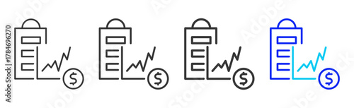 Monetary Insight Icon Set Collection in Creative Outline Style for Business Intelligence Dashboard Data Analysis Visualization Forecast Report AI Analytics and Performance Design
