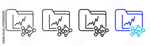Intelligent Report Icon Set Collection in Creative Outline Style for Business Intelligence Dashboard Data Analysis Visualization Forecast Report AI Analytics and Performance Design