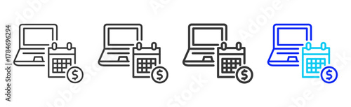 Revenue Schedule Icon Set Collection in Creative Outline Style for Business Intelligence Dashboard Data Analysis Visualization Forecast Report AI Analytics and Performance Design