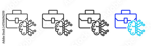 Smart Enterprise Icon Set Collection in Creative Outline Style for Business Intelligence Dashboard Data Analysis Visualization Forecast Report AI Analytics and Performance Design