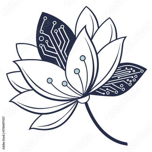 Abstract lotus flower with integrated circuitry design