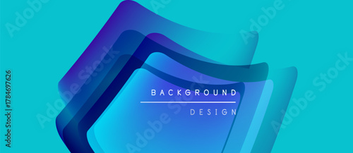 Abstract layers overlap, creating vibrant blue gradient effect. Text reads background design within central shape. Modern, clean aesthetic.