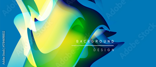 Abstract vibrant design. Fluid shapes blend, creating dynamic visual experience. Blue, green, yellow hues dominate composition. Modern aesthetic.