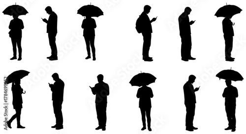 People using phones in silhouette a group of people using their phones in an urban setting symbolizing modern life and tech dependence.