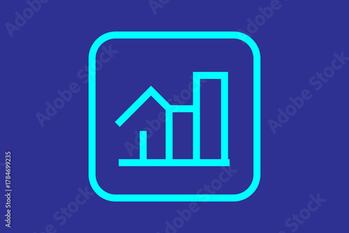 The main element is a square icon with rounded corners, drawn with a bright, light blue (cyan/teal) line.