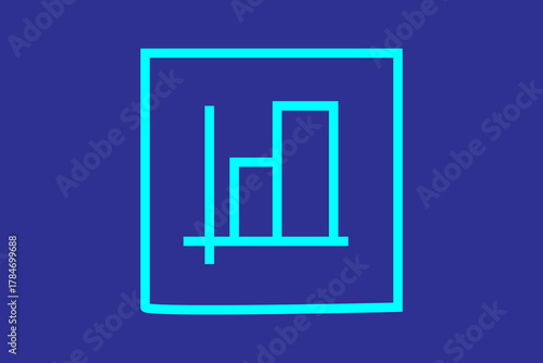 The overall shape is a square frame with slightly uneven lines, giving it a hand-drawn or stylized look, rendered in a bright, light blue (cyan/teal) line.