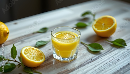 Minimal citrus press, halved lemon, neat droplet, fresh vibe