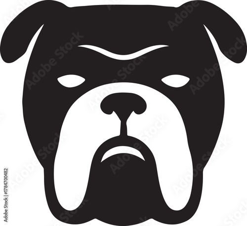 Simple black and white graphic illustration of a bulldog s head design