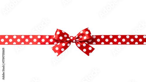 Red Polka Dot Ribbon Bow on transparent background.