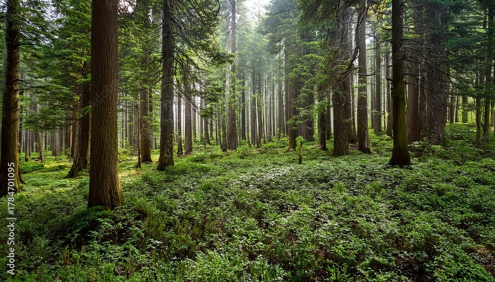 Obraz premium Forest Filled With Lots Of Tall Green Trees