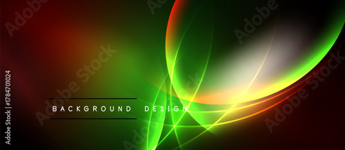 Abstract vibrant design. Green, red, yellow hues blend smoothly. Dynamic curves create energy, modern aesthetic. Text reads background design.