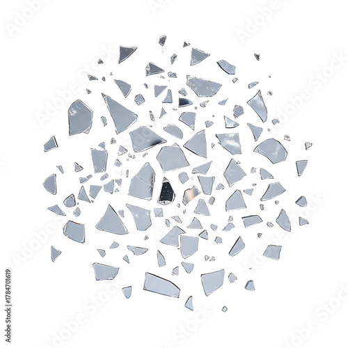 Shattered Glass Fragments Scattered on a transparent background.