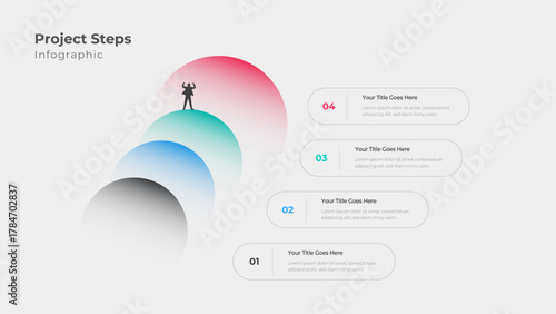 Modern Project Management Infographic Template with 4 Colorful Layered Steps and Success Icon
