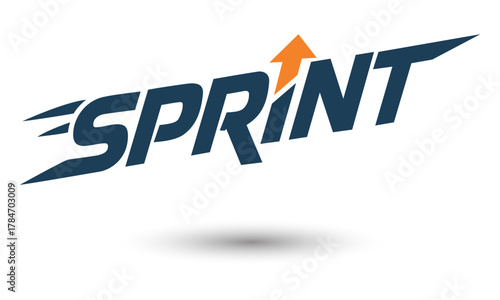 Sprint logo design with dynamic typography fast speed arrow and motion streaks representing quick progress agility and rapid performance