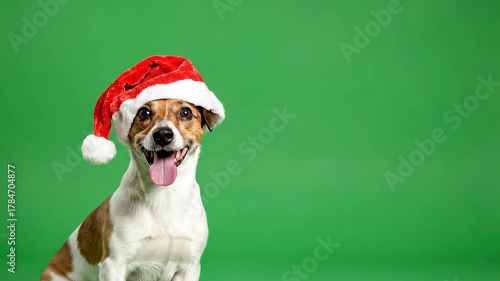 Merry Christmas Dog Green Screen | Cute Jack Russell Terrier in Santa Hat | Holiday Greeting Animation
