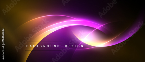 Abstract background features flowing lines, vibrant purple, gold hues. Modern design evokes energy, movement, sleekness.
