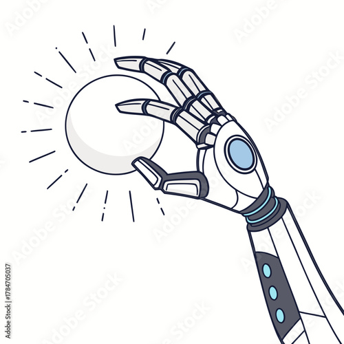 Robotic hand holding a glowing orb or light