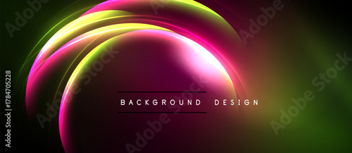 Abstract neon curves create vibrant background. Colors blend, forming dynamic visual effect. Modern design element for digital projects.