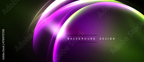 Abstract vibrant curves, neon glow. Purple, green hues blend into black background. Modern design element for digital projects.