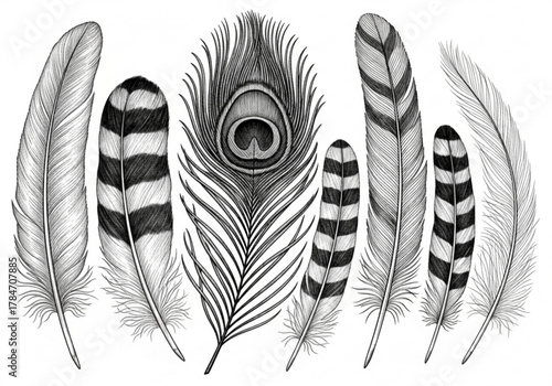 Collection of various feathers