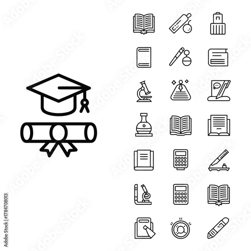 Academic outline icon collection for college learning and online education