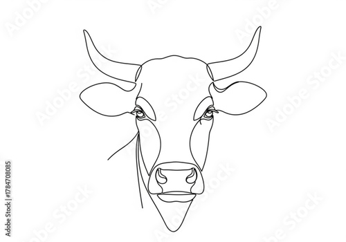 Minimalist continuous line drawing of a cows head