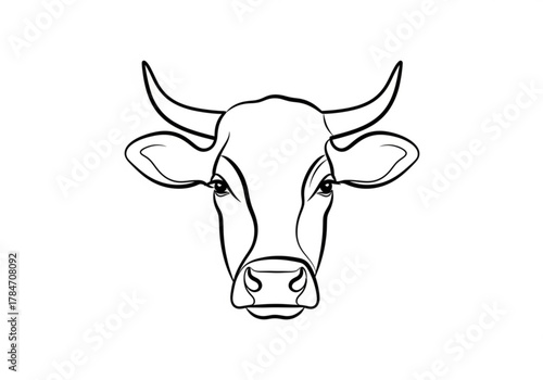 Line art illustration of a cow head