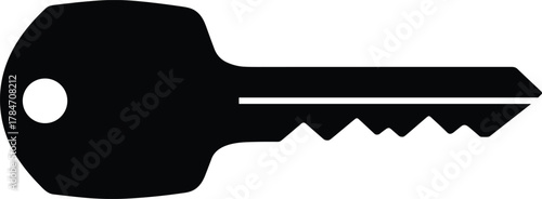 Black silhouette of classic key vector illustration symbolizing security, access control, privacy, locking mechanism, and metal tool for stock content.