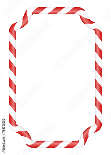Decorative vector candy cane red and white striped blank frame, christmas name tag or card template	
