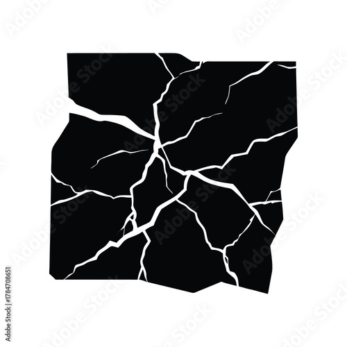 Bild auf Leinwand Cracked black square with white lines isolated on white background isolated on t